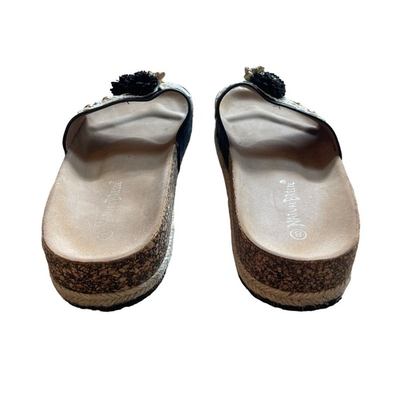 Nature Breeze Platform Slip On Slide Sandals Black Beige Floral Applique Size 8 - Picture 7 of 9